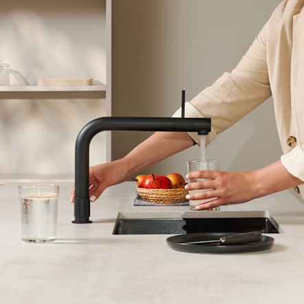Front Black boiling water kitchen tap