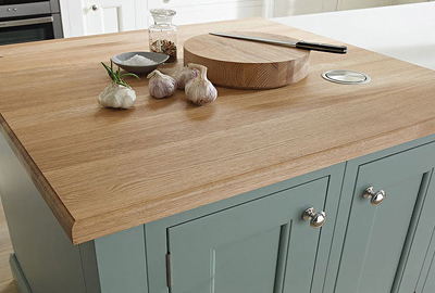 Solid wood kitchen worktop in natural oak finish